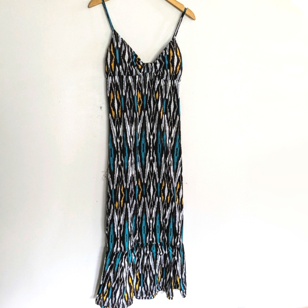 🌼Turquoise, Brown & Golden Yellow Bustier Strapless Maxi Dress